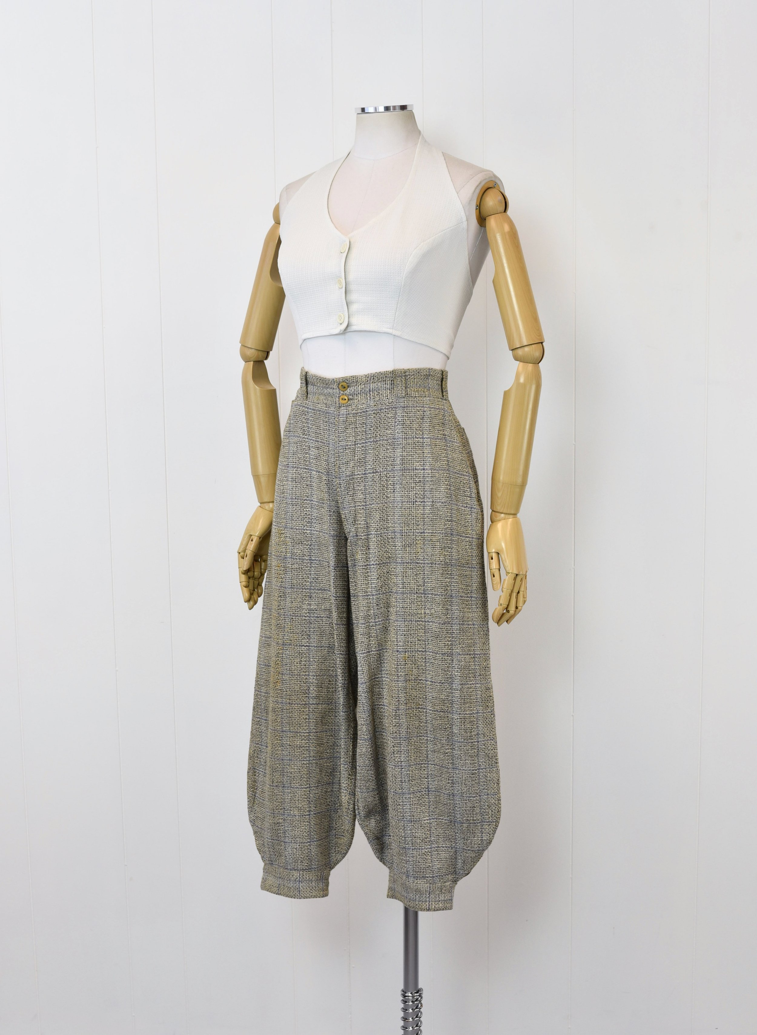 1930s/1940s Gray Blue Plaid Checkered Wool Jodhpur Riding Trousers